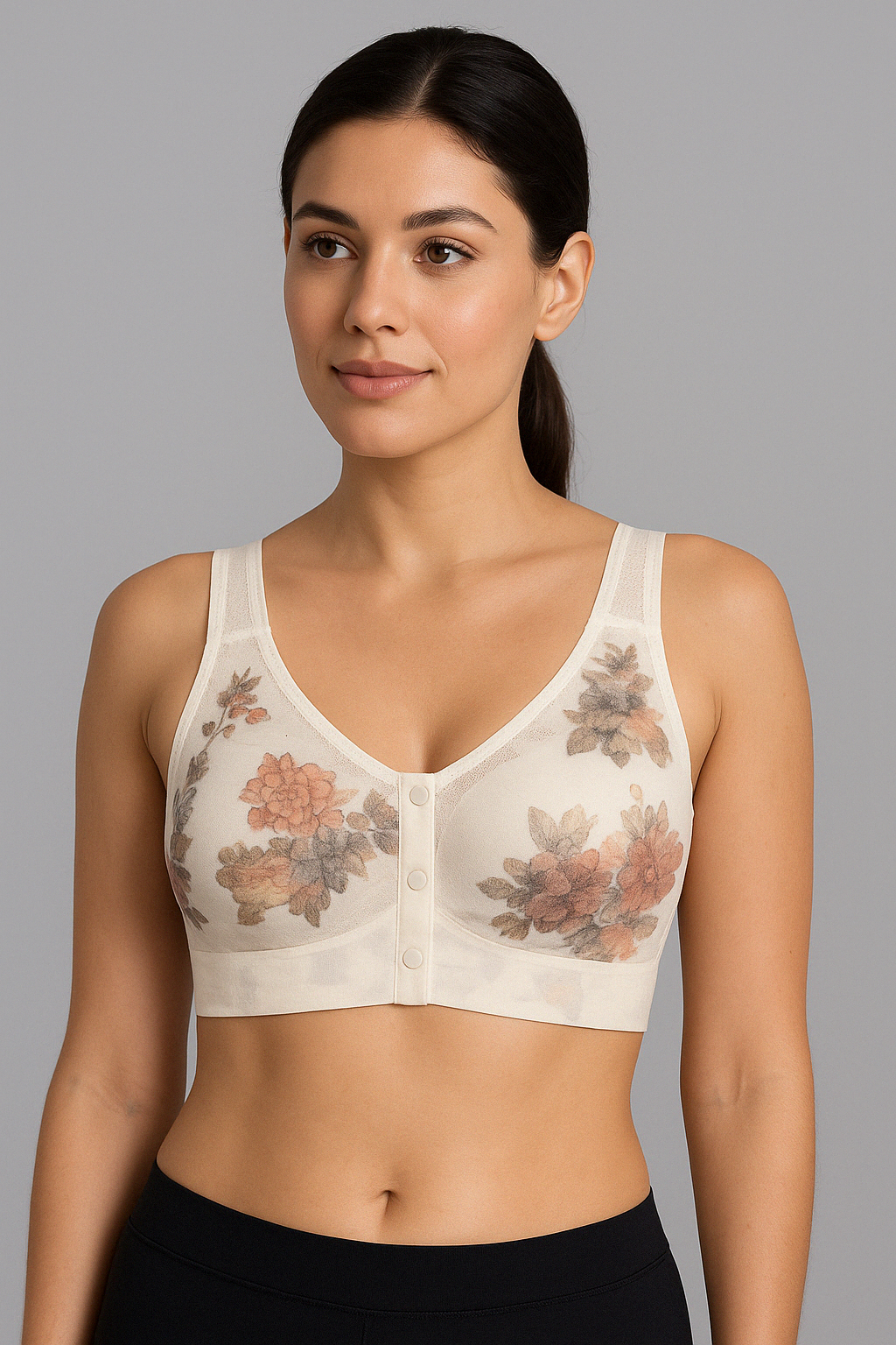 Front Button Women’s Bra – Floral Print, Non-Wired, Easy Everyday Wear